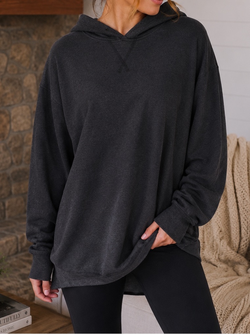 The North Face Women's Drop Shoulder Hooded Gray Oversized Sweatshirt Sweater